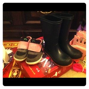 Nike sneakers and Kamik rain boots toddler